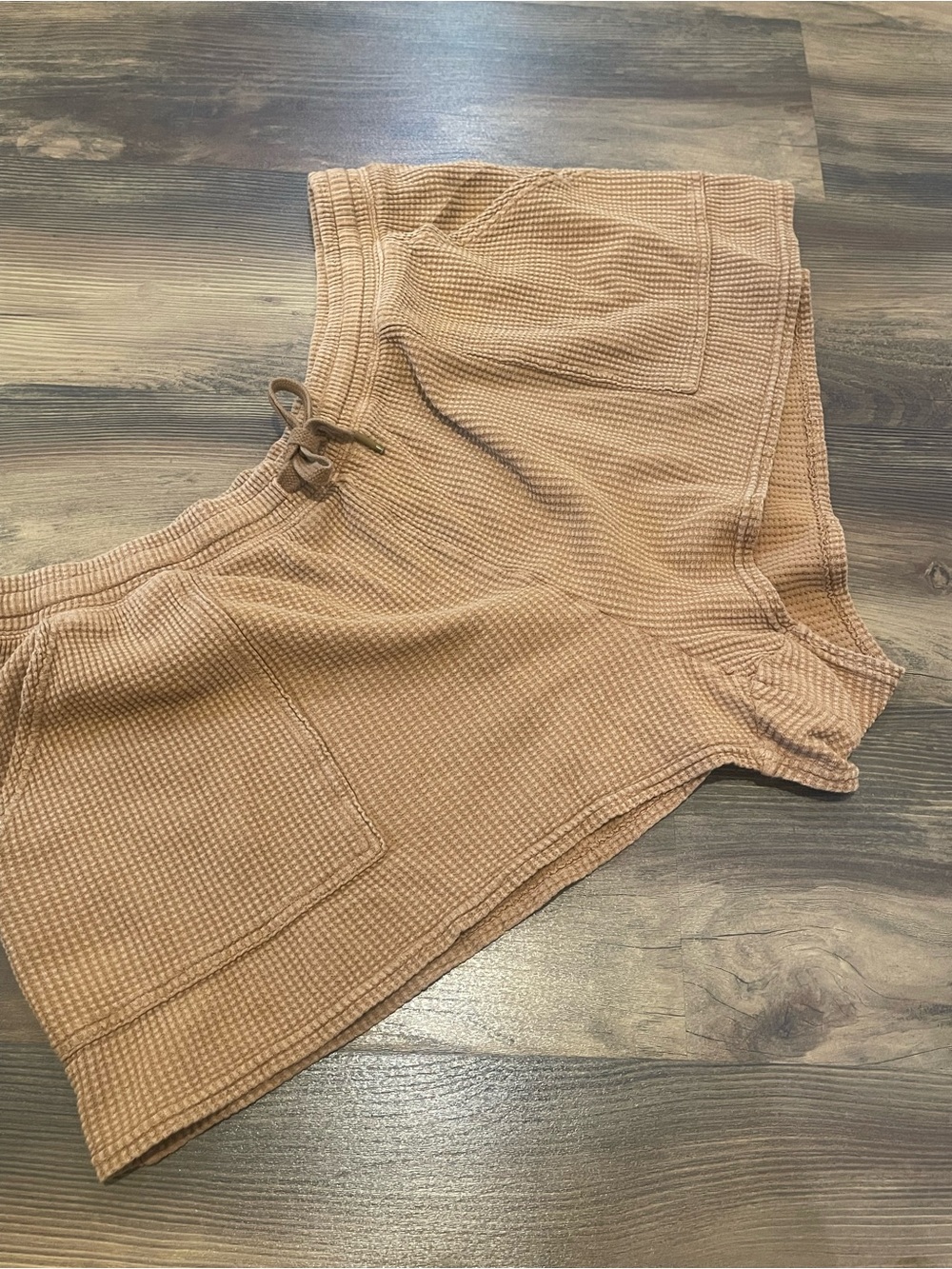 OFFLINE By Aerie Waffle Knit Lounge Shorts Tan XL Cozy Drawstring Pockets